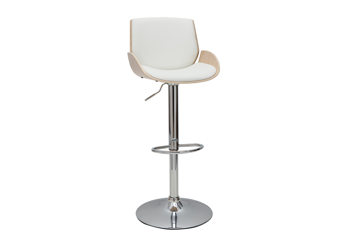 Taburete de cocina regulable blanco y madera clara VESPER