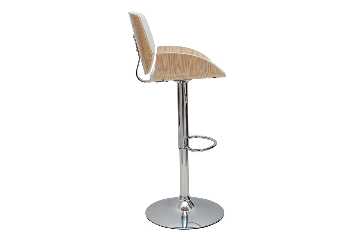 Taburete de cocina regulable blanco y madera clara VESPER