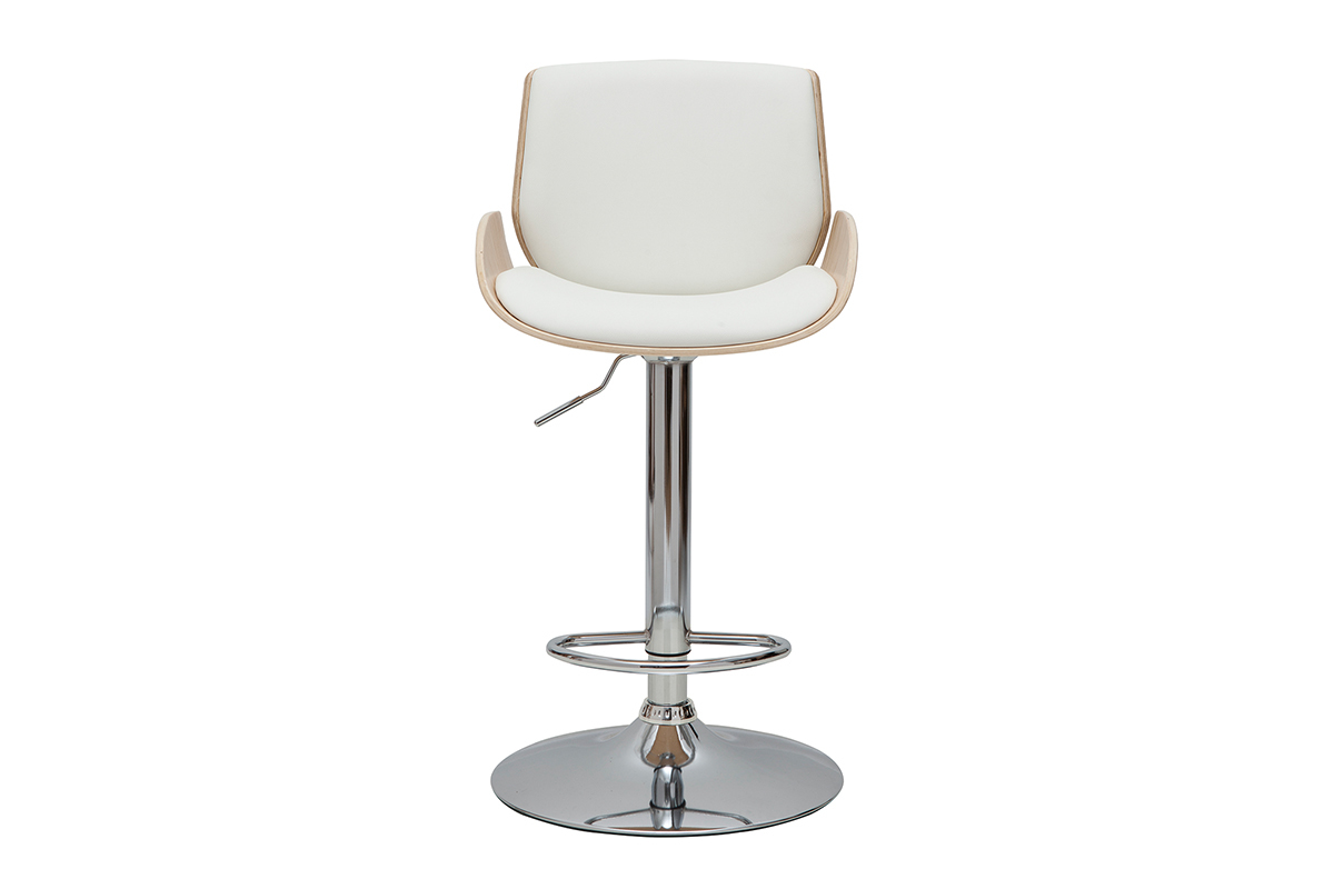 Taburete de cocina regulable blanco y madera clara VESPER
