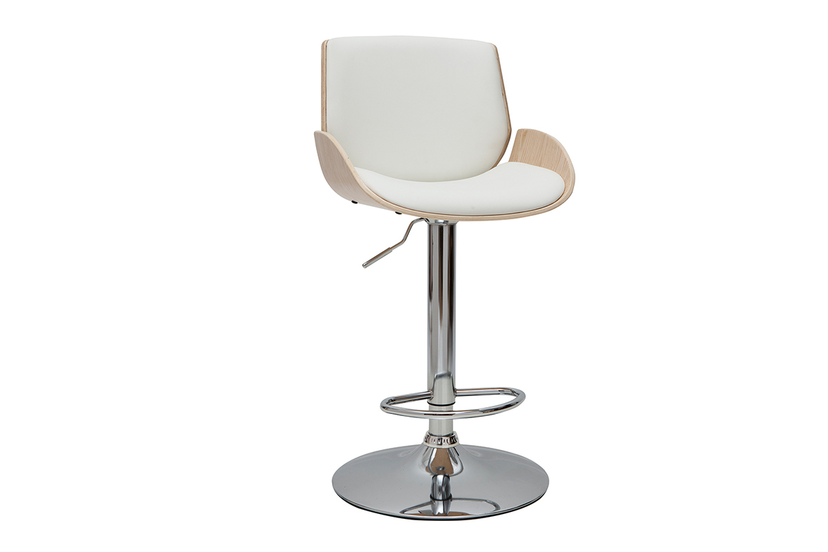 Taburete de cocina regulable blanco y madera clara VESPER