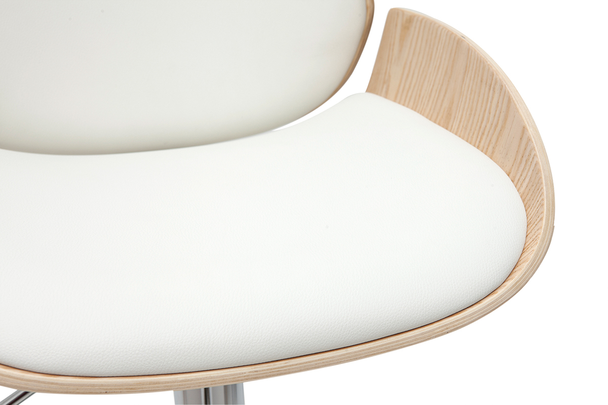 Taburete de cocina regulable blanco y madera clara VESPER
