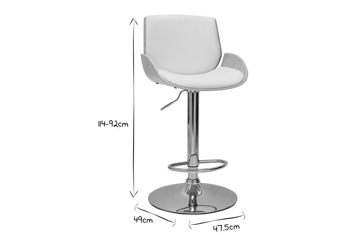 Taburete de cocina regulable blanco y madera clara VESPER