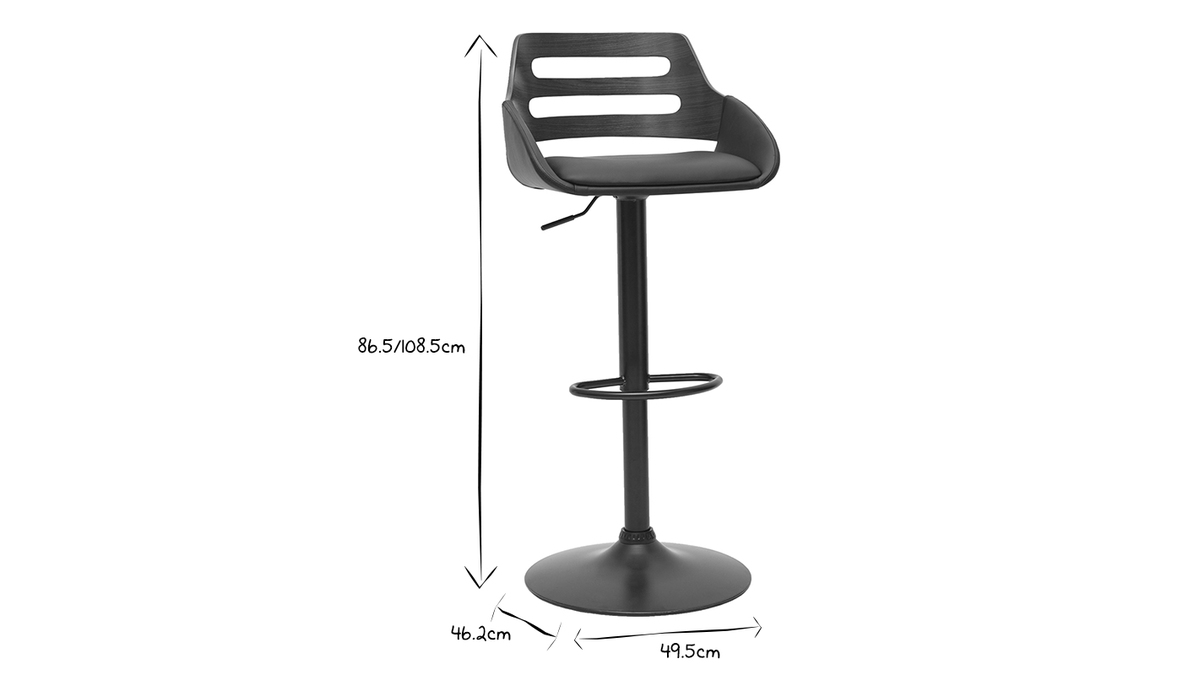 Taburete de cocina regulable de diseo negro y nogal PERNIK