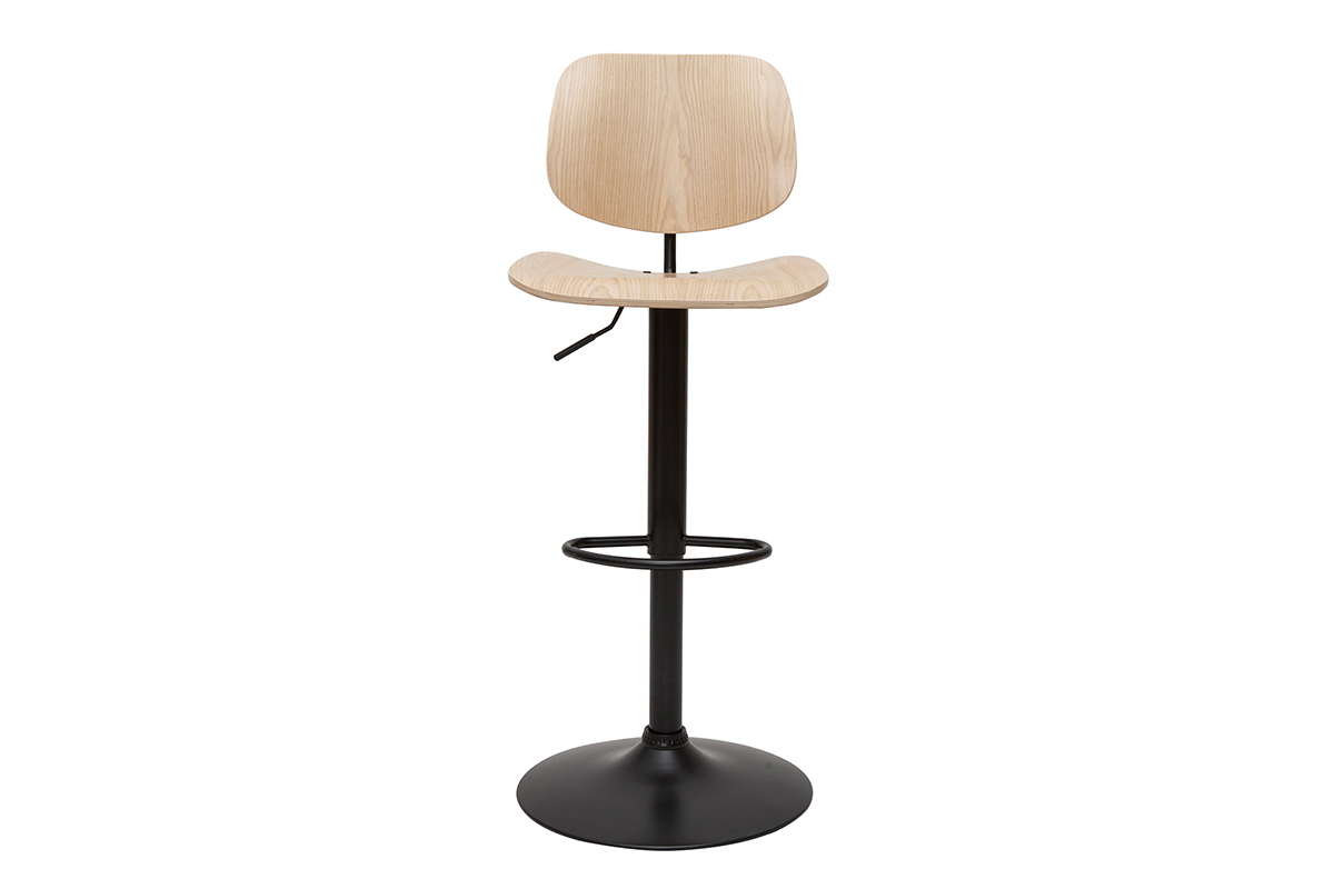 Taburete de cocina regulable de madera clara y metal negro TOBIAS