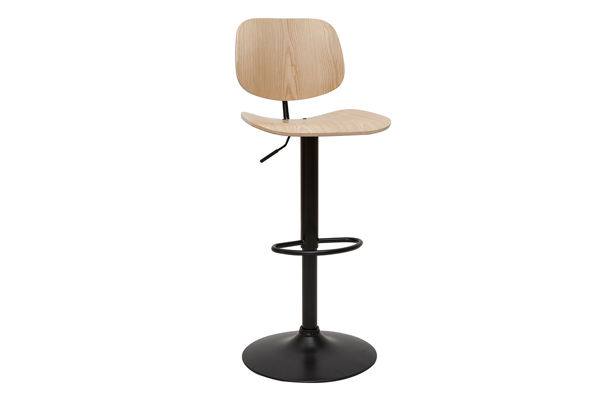 Taburete de cocina regulable de madera clara y metal negro TOBIAS
