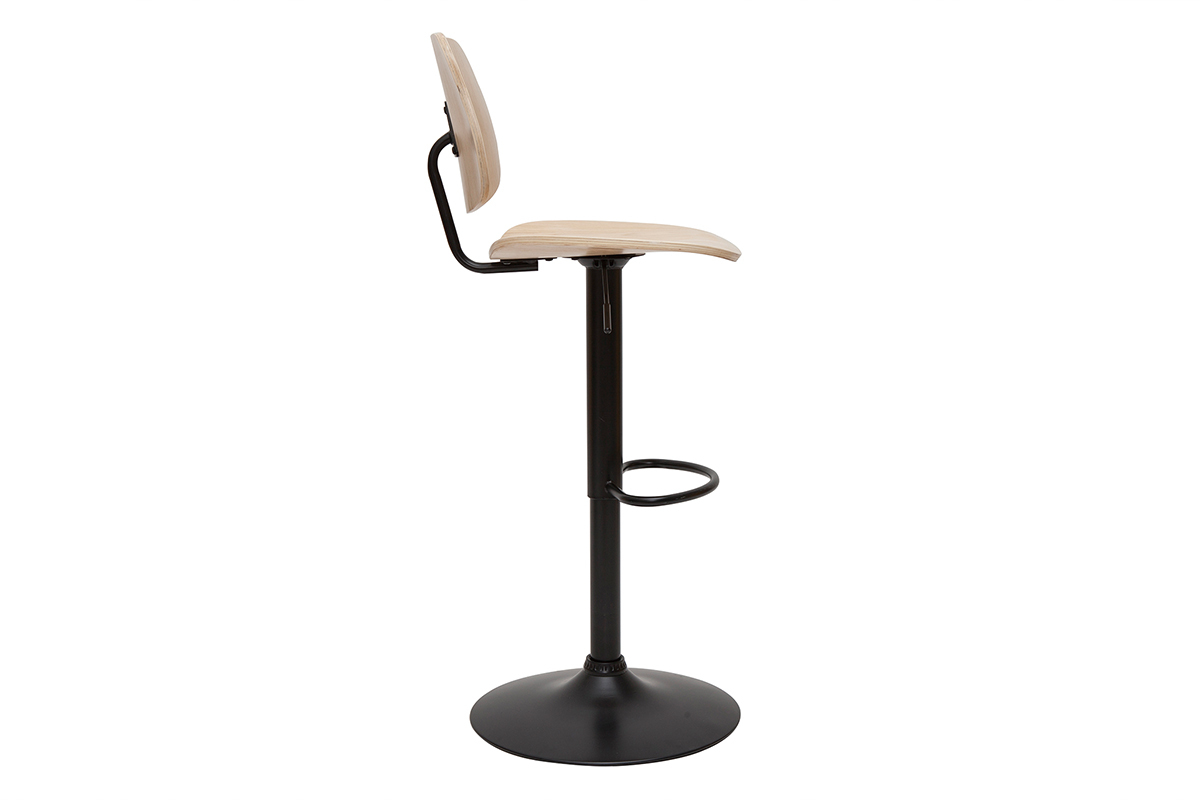 Taburete de cocina regulable de madera clara y metal negro TOBIAS