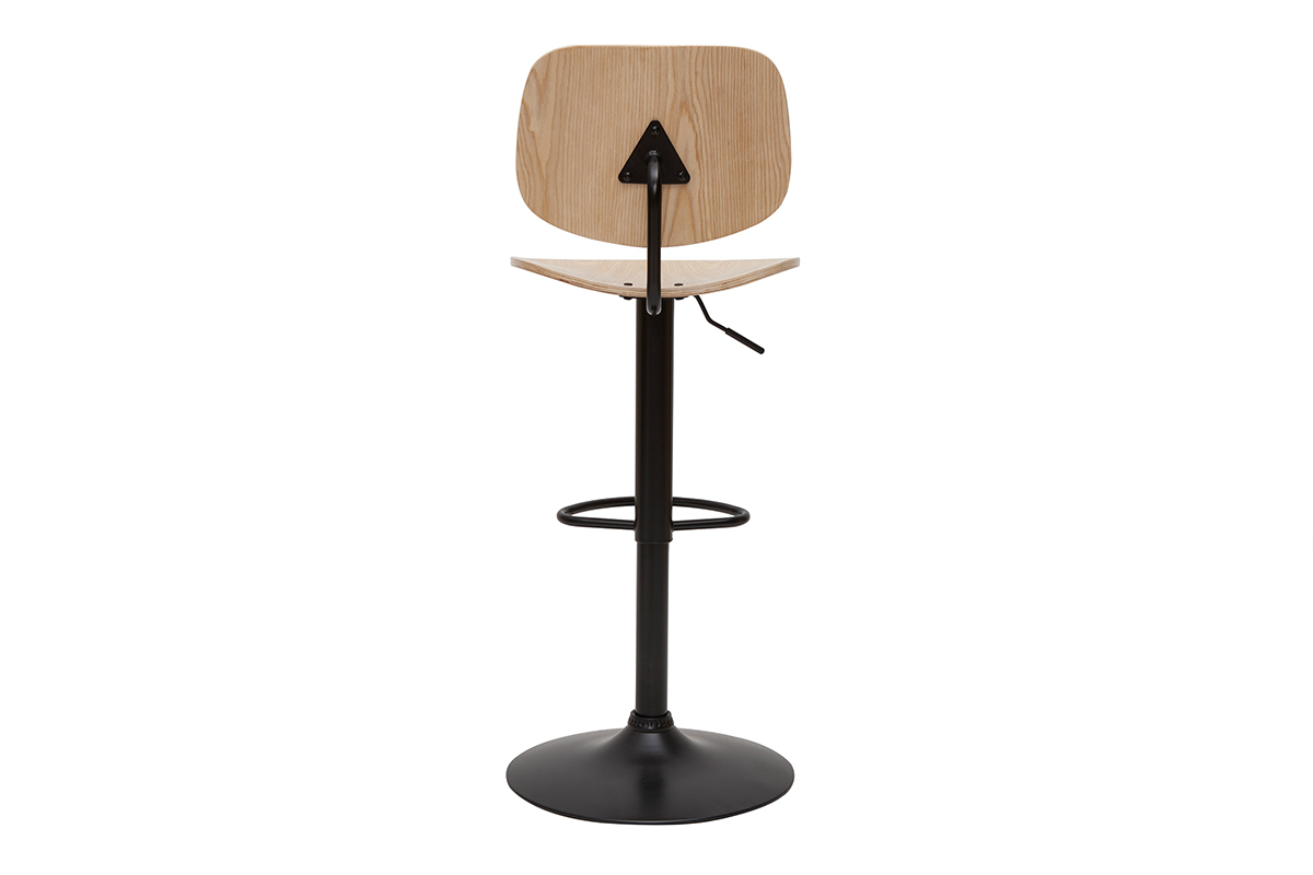 Taburete de cocina regulable de madera clara y metal negro TOBIAS