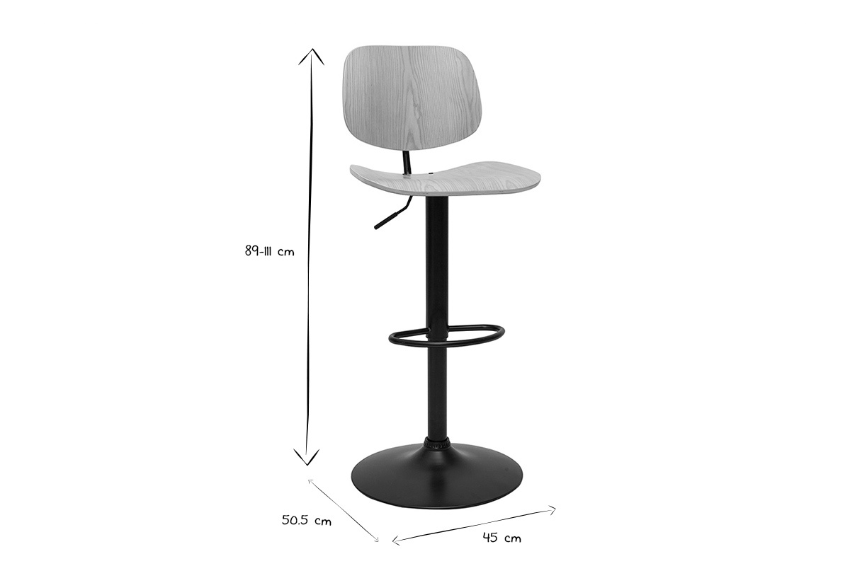 Taburete de cocina regulable de madera clara y metal negro TOBIAS
