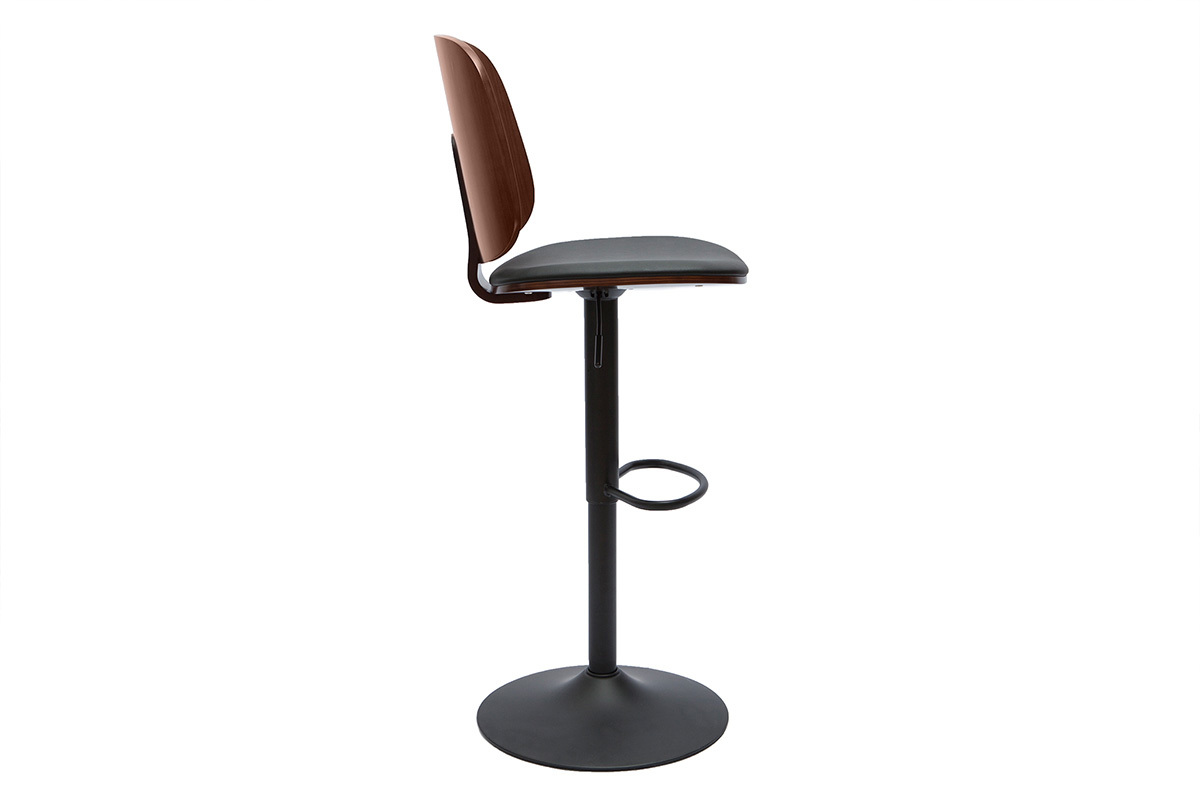 Taburete de cocina regulable negro con madera oscura BECK
