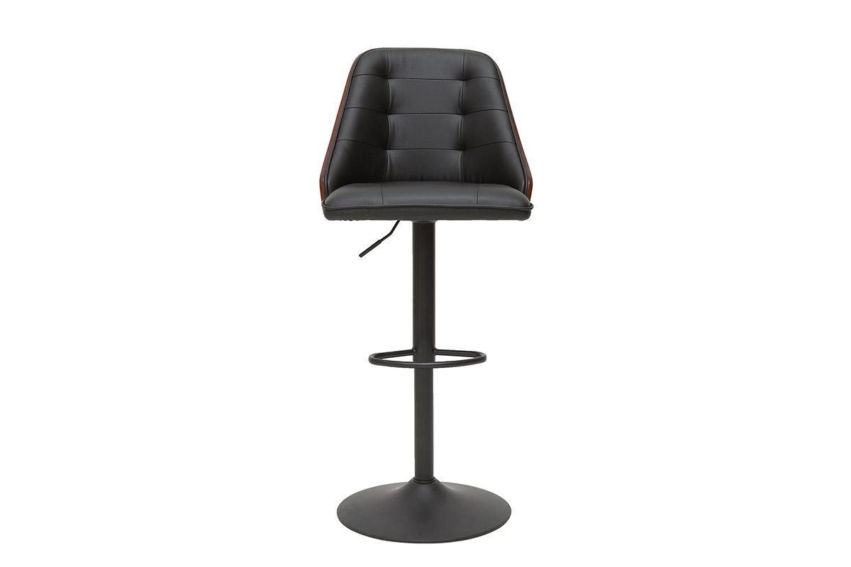 Taburete de cocina regulable negro con madera oscura FLUFFY