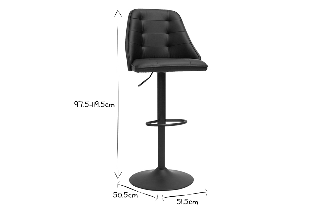 Taburete de cocina regulable negro con madera oscura FLUFFY