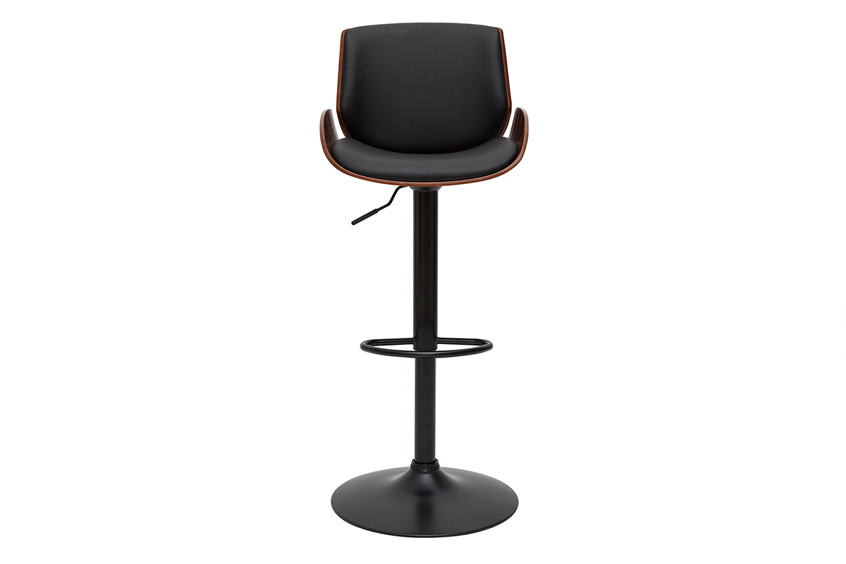 Taburete de cocina regulable negro con madera oscura VESPER