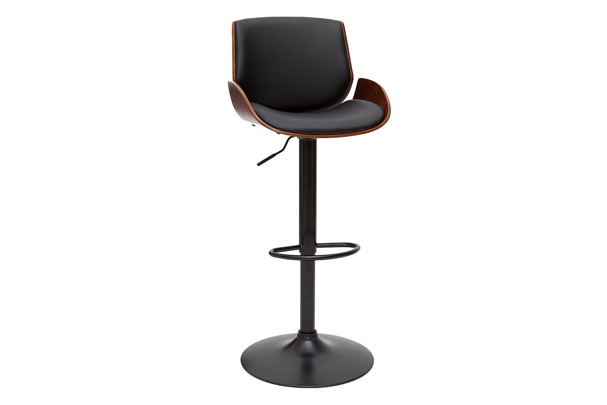 Taburete de cocina regulable negro con madera oscura VESPER