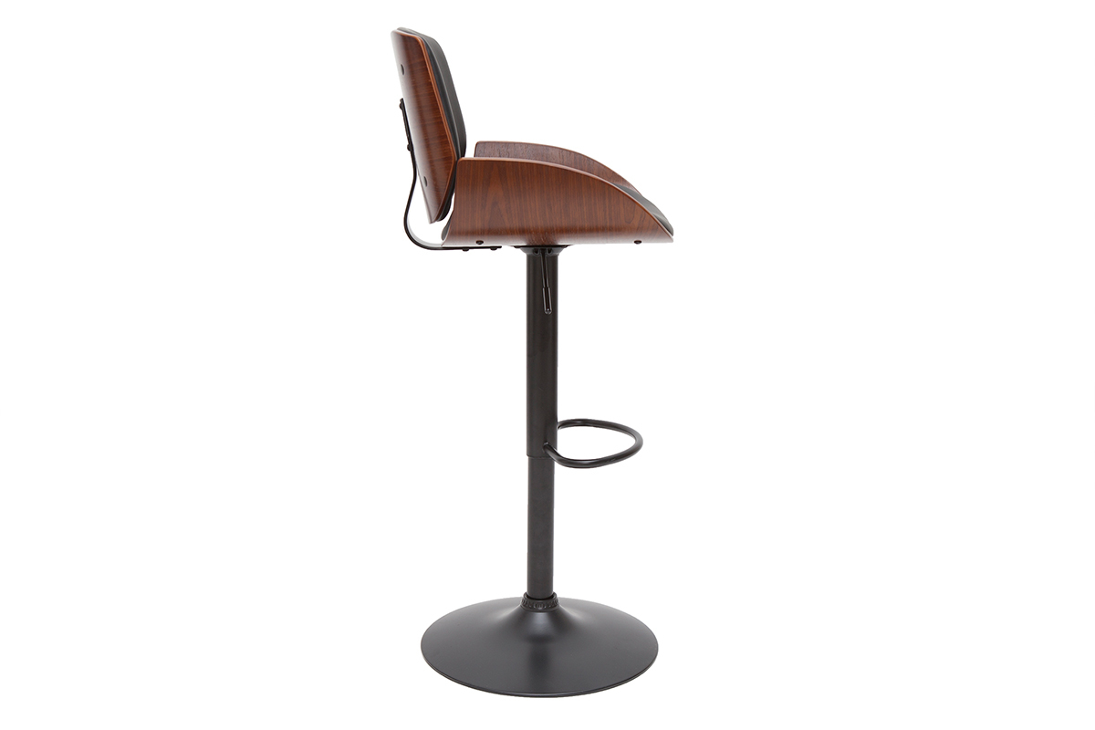 Taburete de cocina regulable negro con madera oscura VESPER
