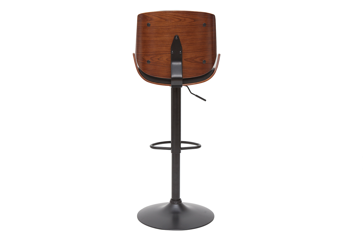 Taburete de cocina regulable negro con madera oscura VESPER