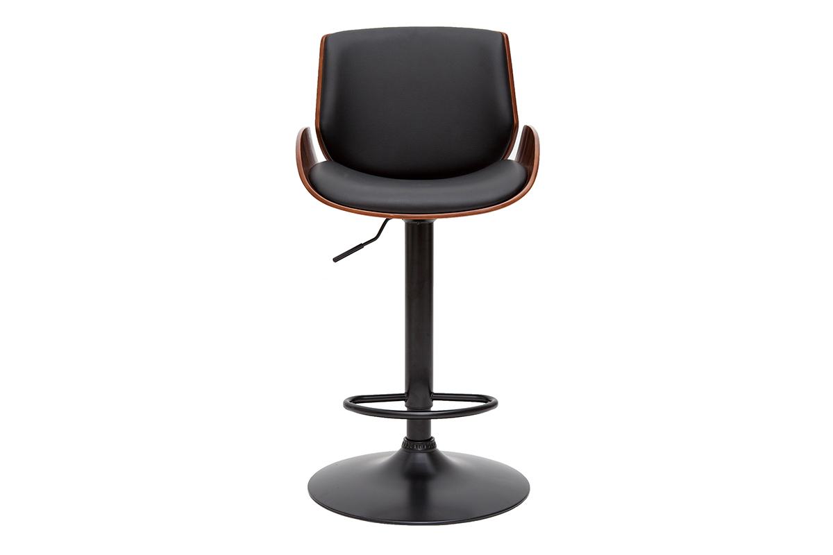 Taburete de cocina regulable negro con madera oscura VESPER