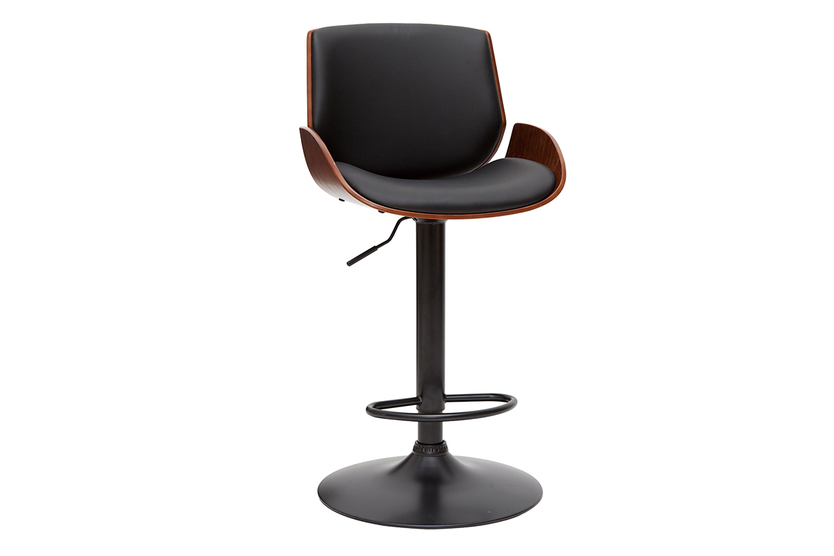 Taburete de cocina regulable negro con madera oscura VESPER