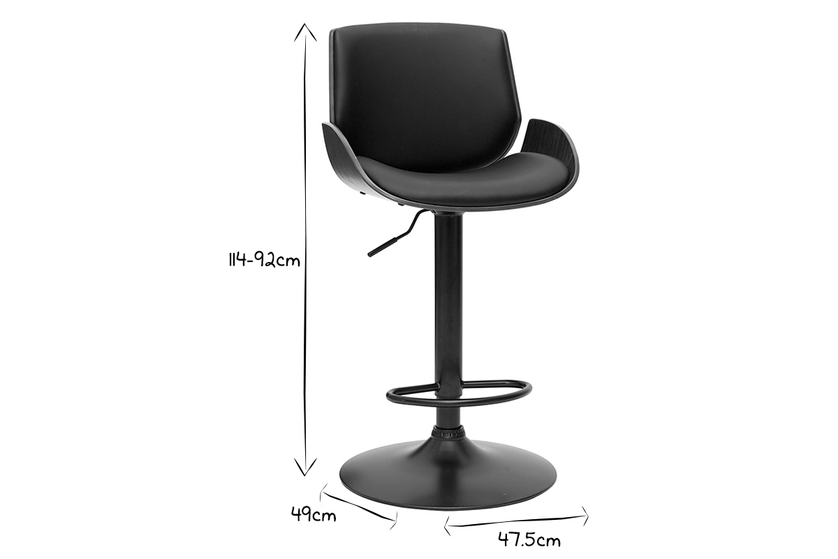 Taburete de cocina regulable negro con madera oscura VESPER