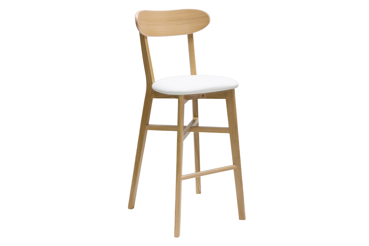 Taburete de cocina vintage de madera clara y blanco 75cm DOVE