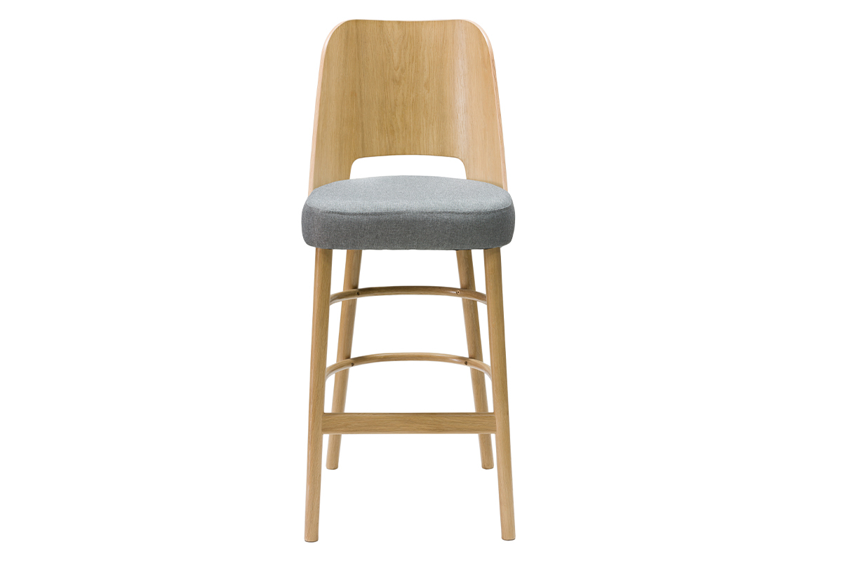 Taburete de cocina vintage de madera clara y tejido gris jaspeado 65cm EDITO
