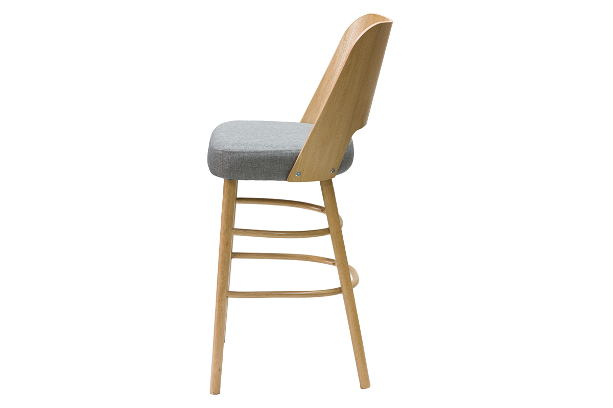 Taburete de cocina vintage de madera clara y tejido gris jaspeado 65cm EDITO