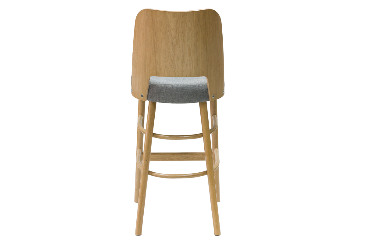 Taburete de cocina vintage de madera clara y tejido gris jaspeado 65cm EDITO