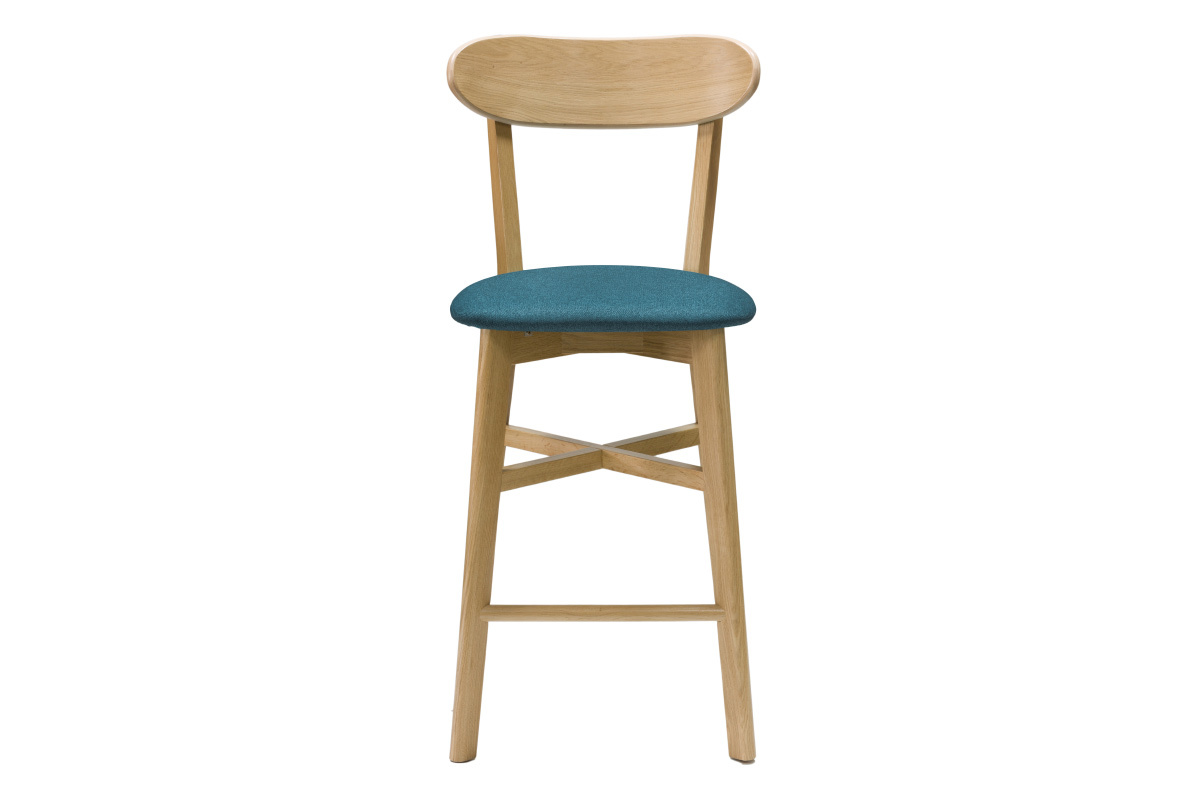 Taburete de cocina vintage de roble y tela azul petrleo 65cm DOVE