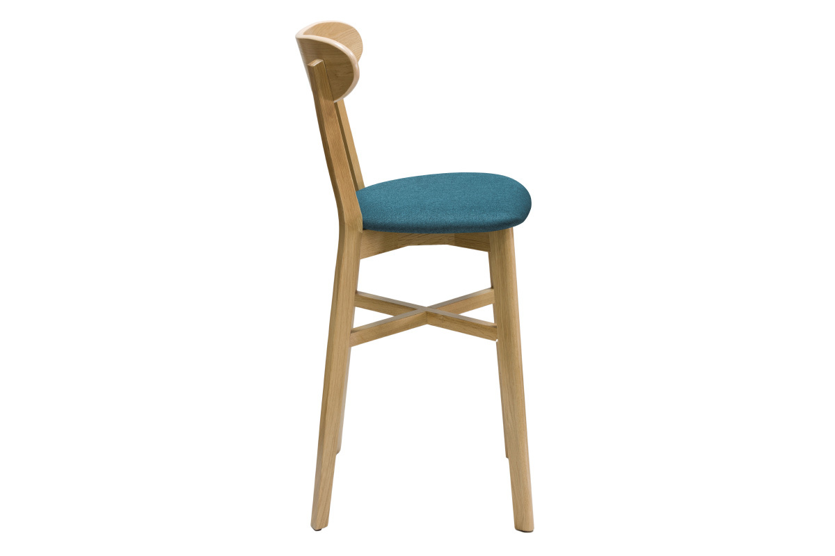 Taburete de cocina vintage de roble y tela azul petrleo 65cm DOVE