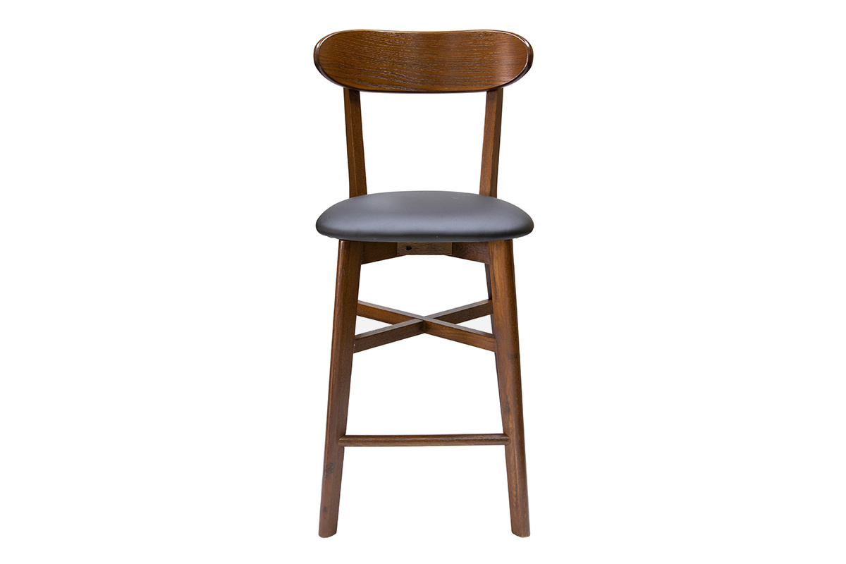 Taburete de cocina vintage diseo roble oscuro y asiento negro 65cm DOVE