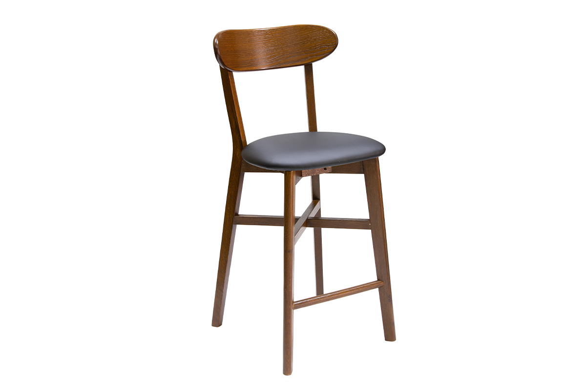 Taburete de cocina vintage diseo roble oscuro y asiento negro 65cm DOVE