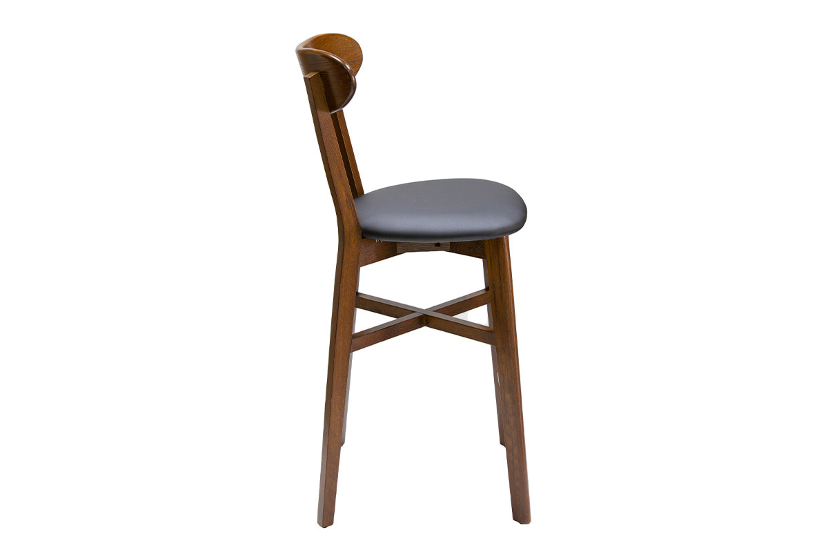 Taburete de cocina vintage diseo roble oscuro y asiento negro 65cm DOVE
