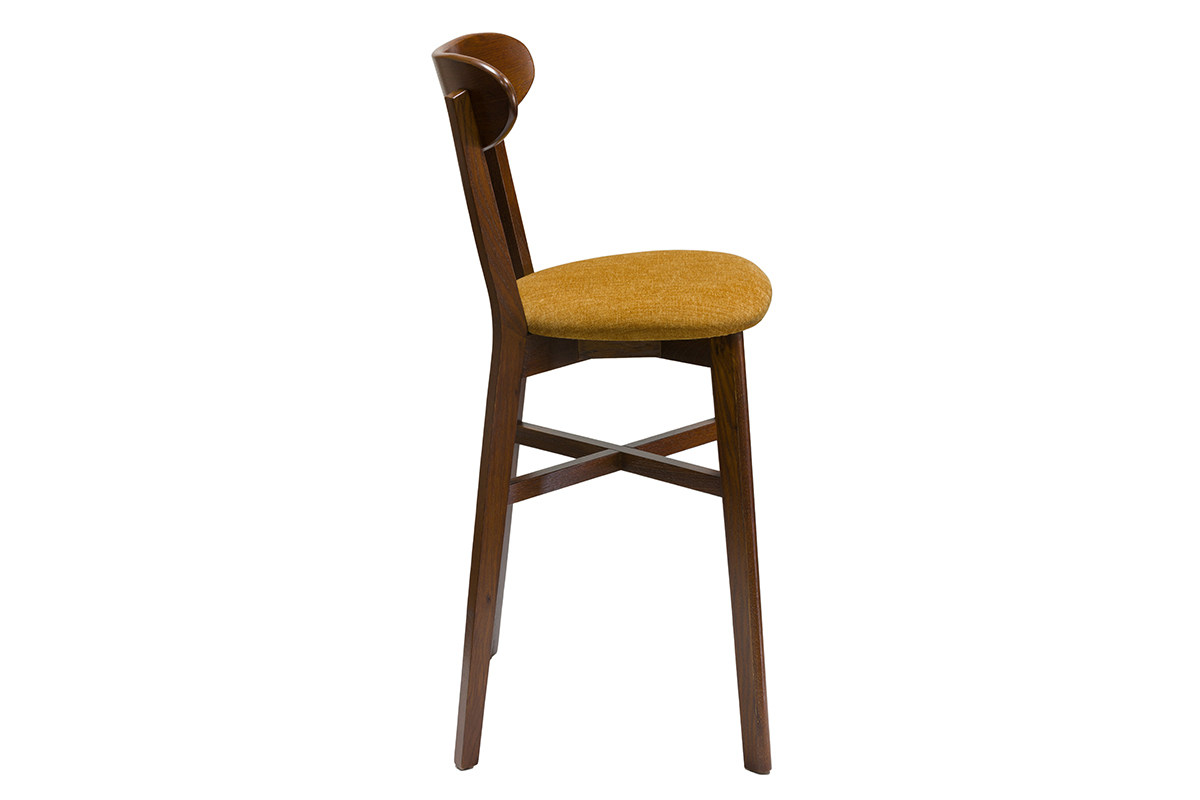 Taburete de cocina vintage diseo roble oscuro y tela amarillo mostaza 65cm DOVE