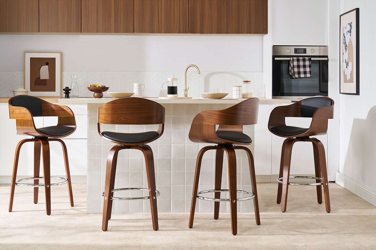 Taburete de cocina vintage giro 360� nogal 67�cm GAO