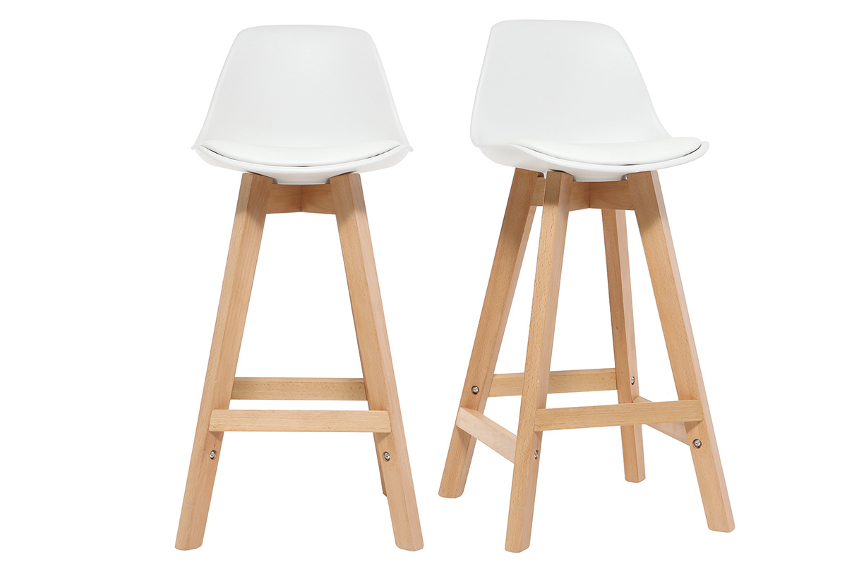 Taburete diseo blanco y madera 65cm lote dos MINI PAULINE