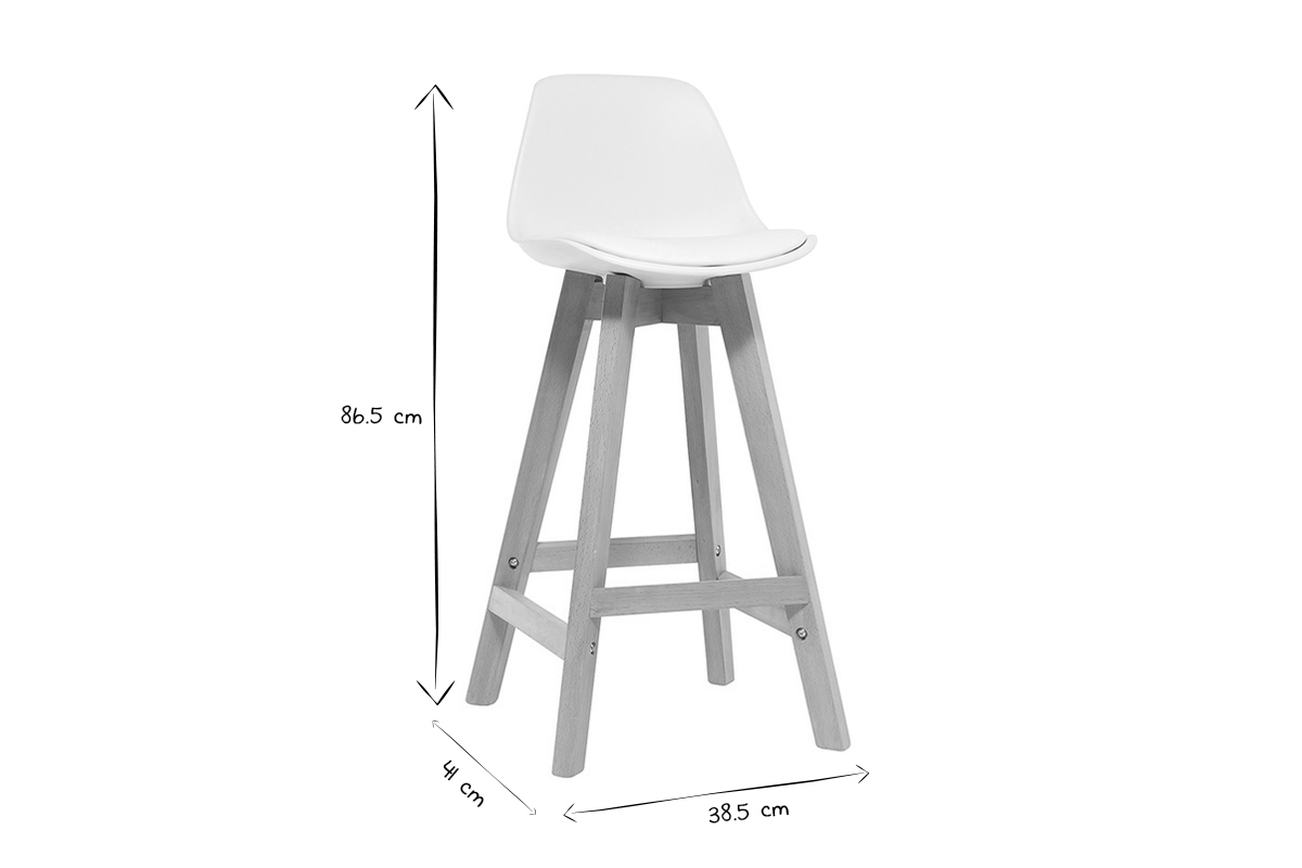 Taburete diseo blanco y madera 65cm lote dos MINI PAULINE