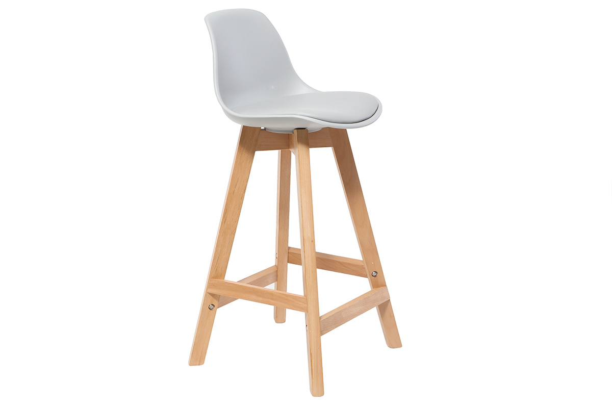 Taburete diseo gris claro y madera 65cm lote dos MINI PAULINE