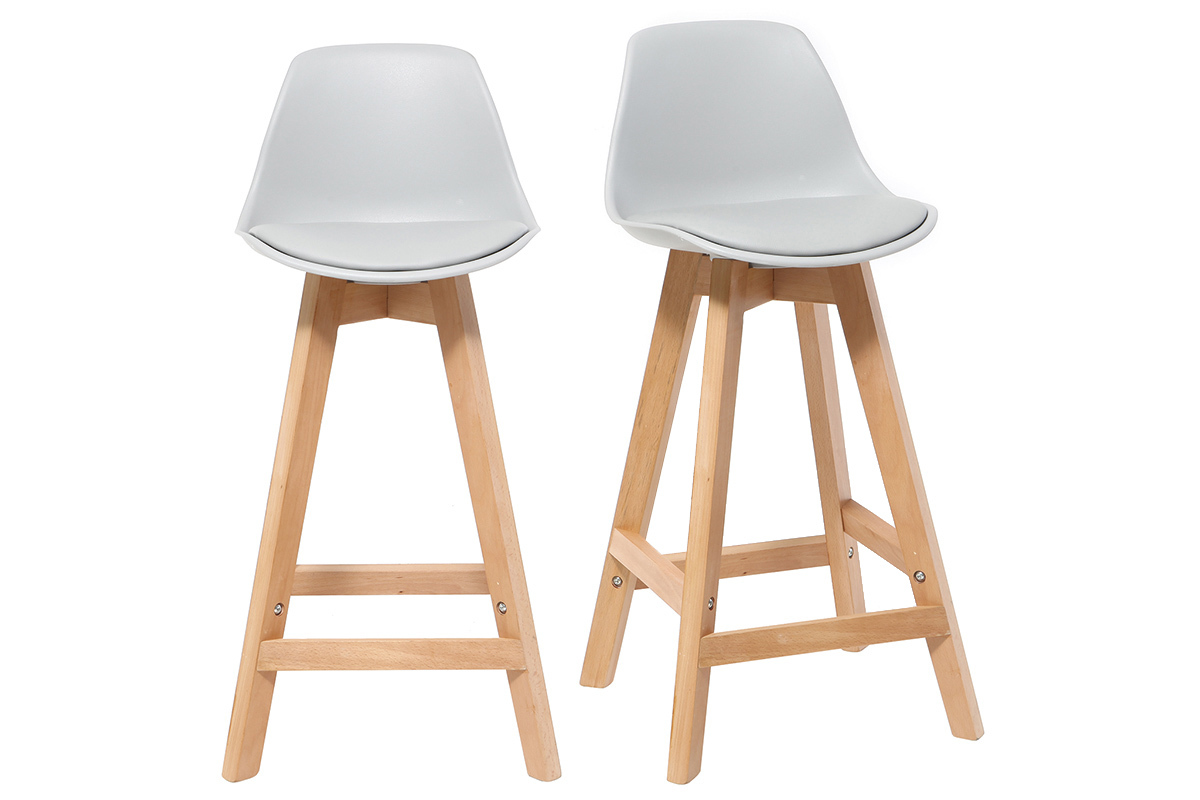 Taburete diseo gris claro y madera 65cm lote dos MINI PAULINE