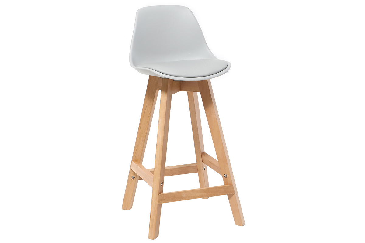 Taburete diseo gris claro y madera 65cm lote dos MINI PAULINE
