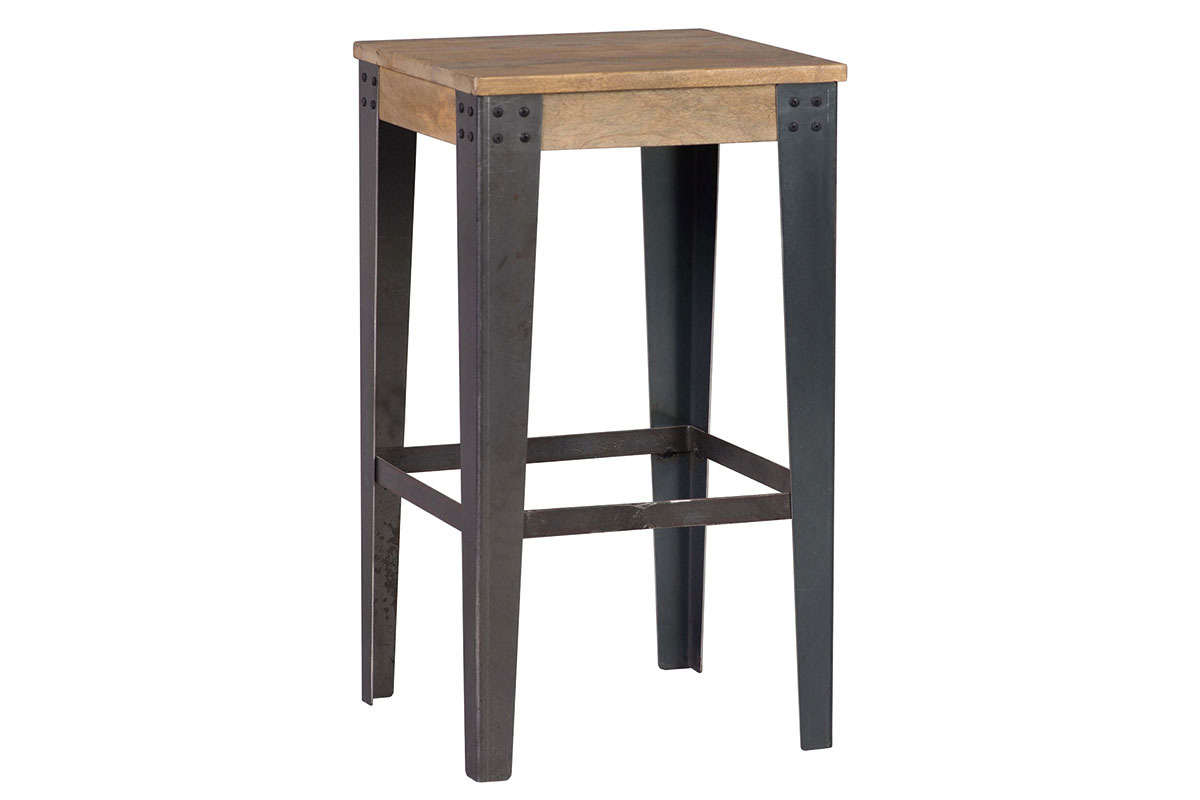 Taburete diseo industrial metal y madera 65cm MADISON