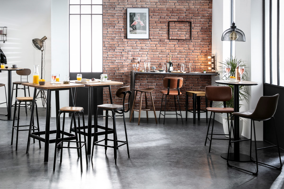 Taburete diseo industrial metal y madera 65cm MADISON