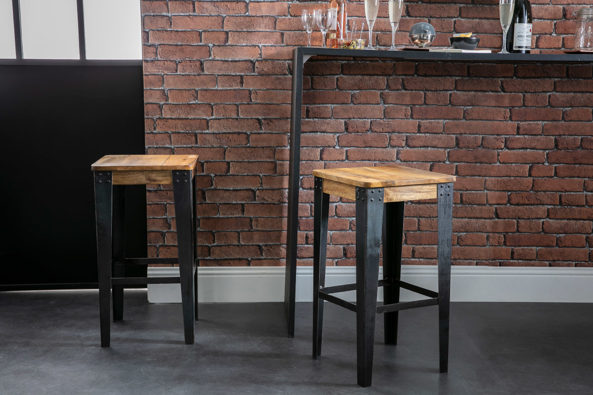 Taburete diseo industrial metal y madera 65cm MADISON