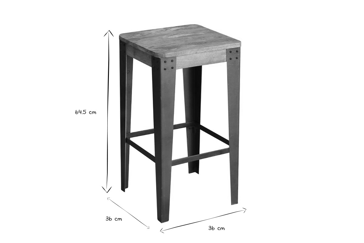 Taburete diseo industrial metal y madera 65cm MADISON