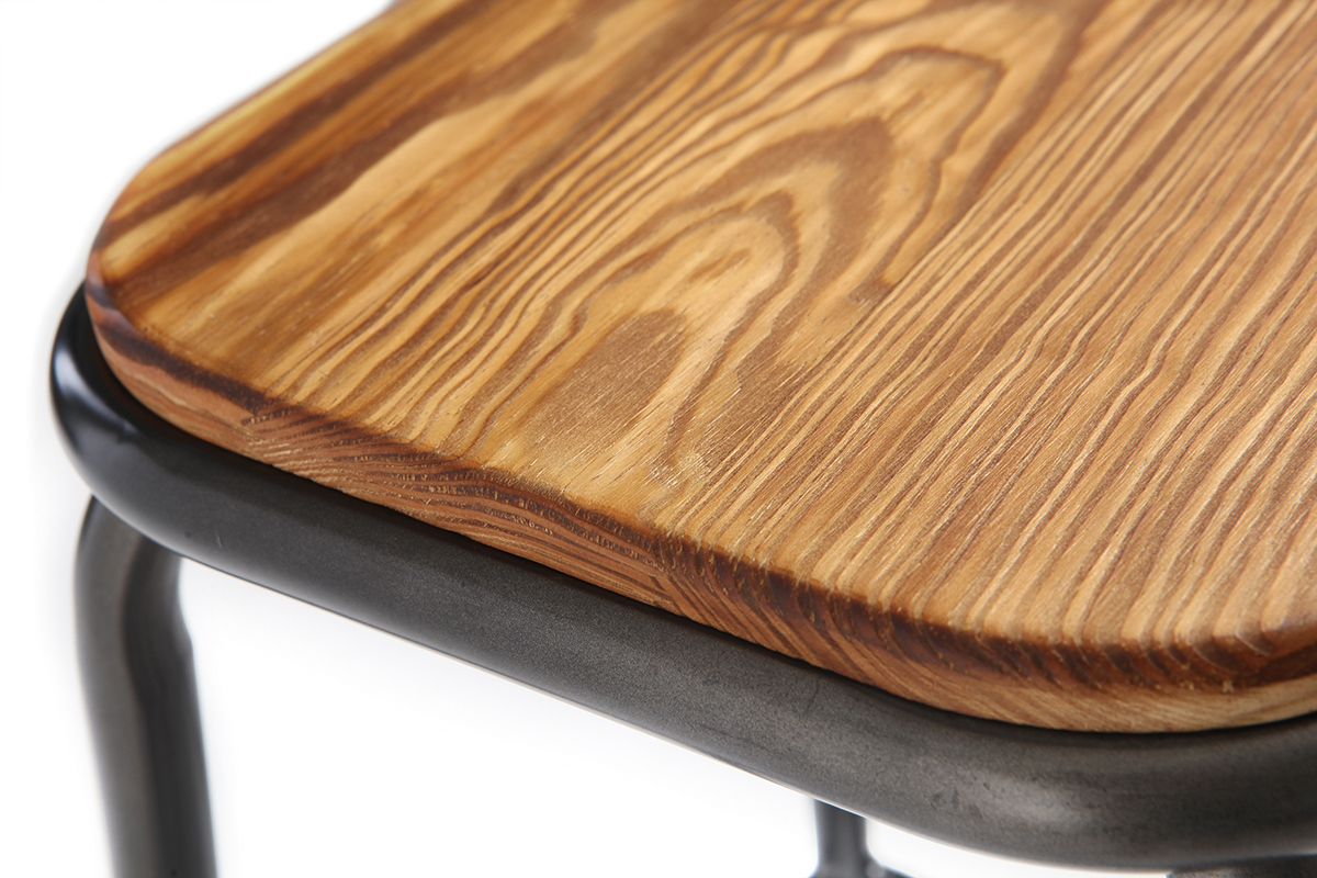 Taburete industrial inox y madera oscura 65 cm lote de 2 MEMPHIS