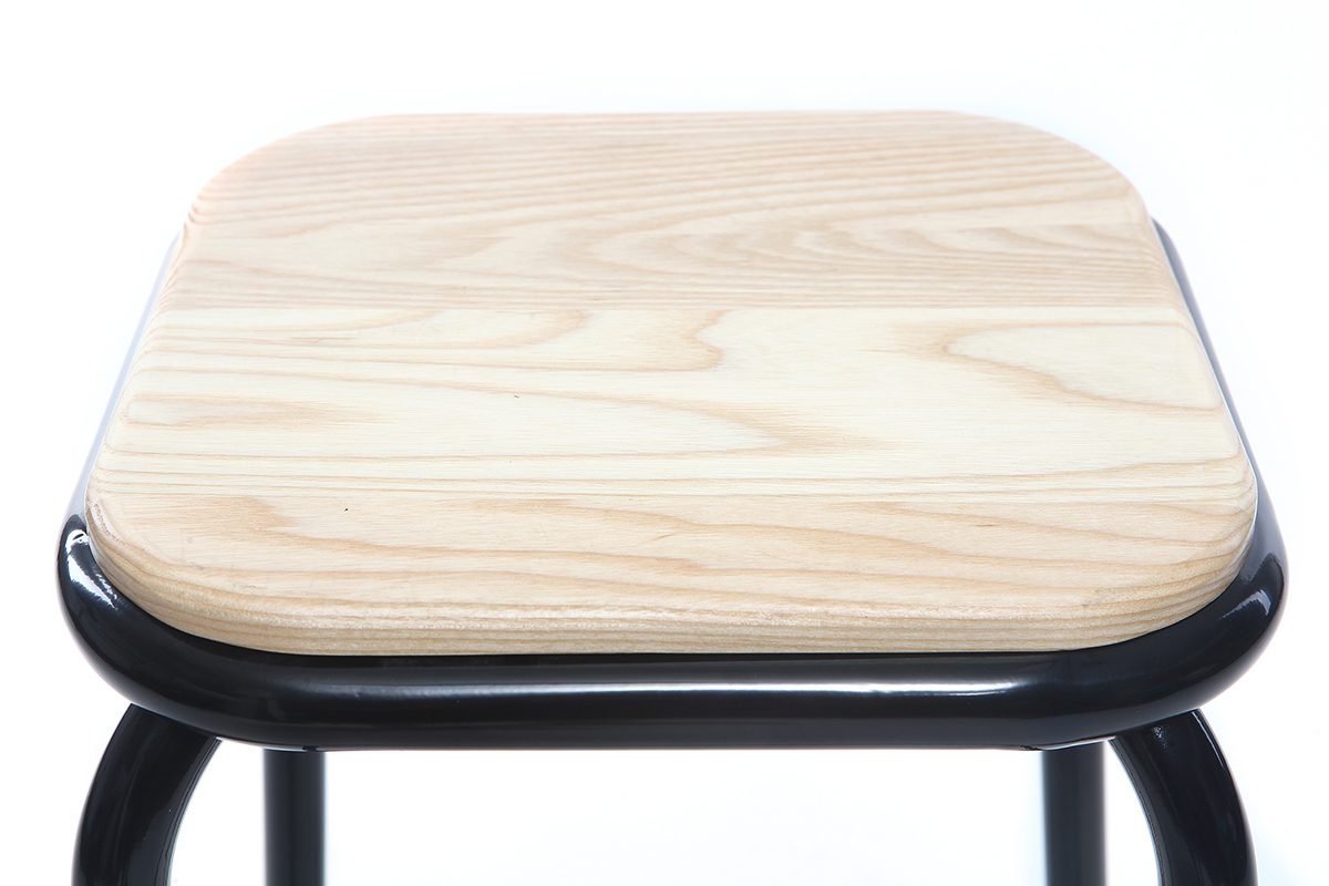 Taburete industrial negro y madera clara 65 cm  lote de 2 MEMPHIS