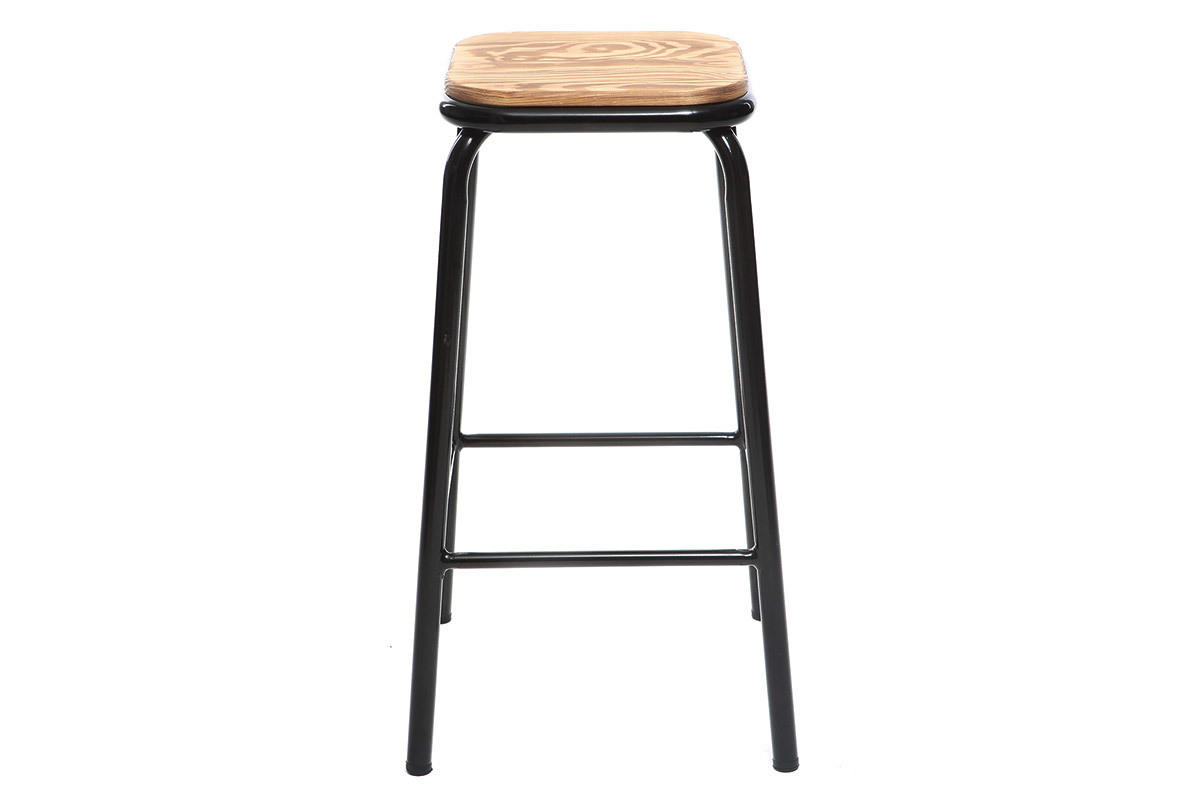 Taburete industrial negro y madera oscura 65 cm lote de 2 MEMPHIS