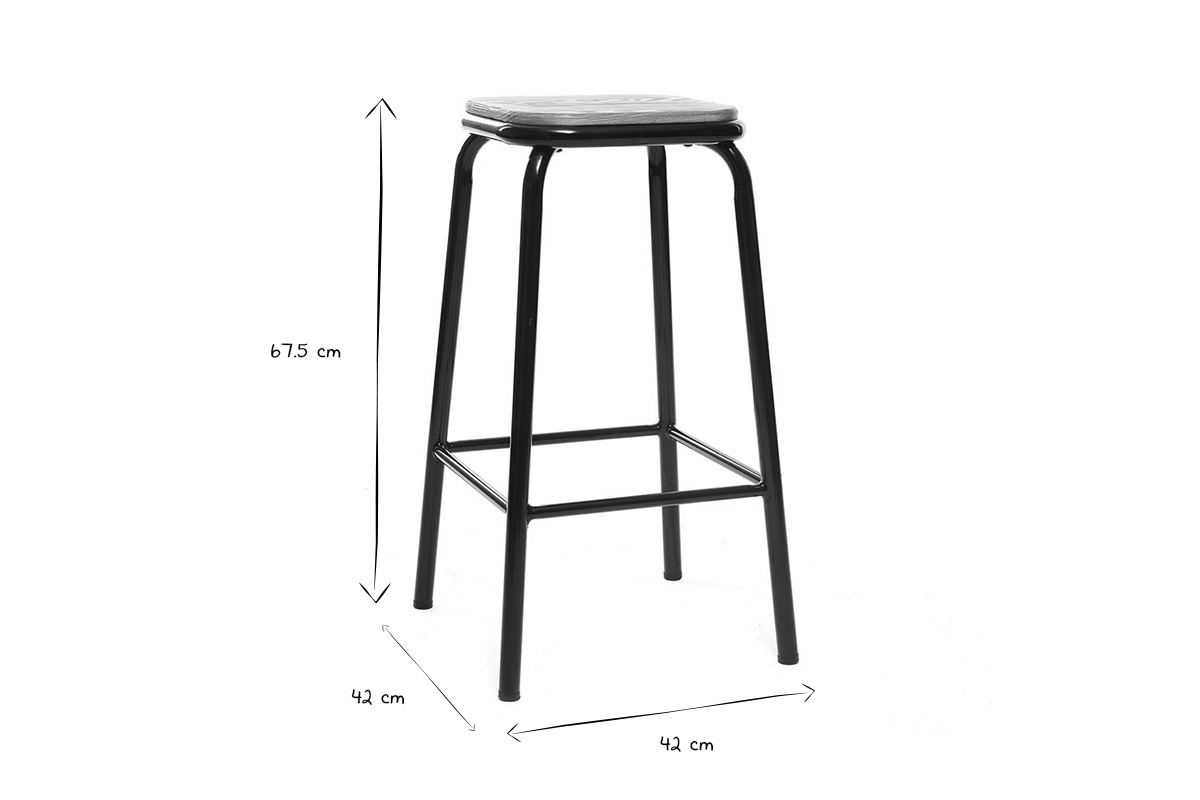 Taburete industrial negro y madera oscura 65 cm lote de 2 MEMPHIS