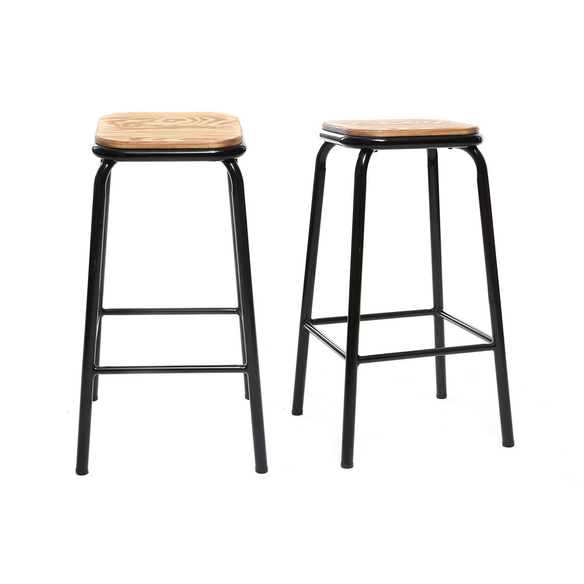 Taburete industrial negro y madera oscura 65 cm lote de 2 MEMPHIS