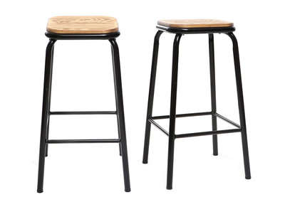 Taburete industrial negro y madera oscura 65 cm lote de 2 MEMPHIS - Taburete industrial negro y madera oscura 65 cm lote de 2 MEMPHIS