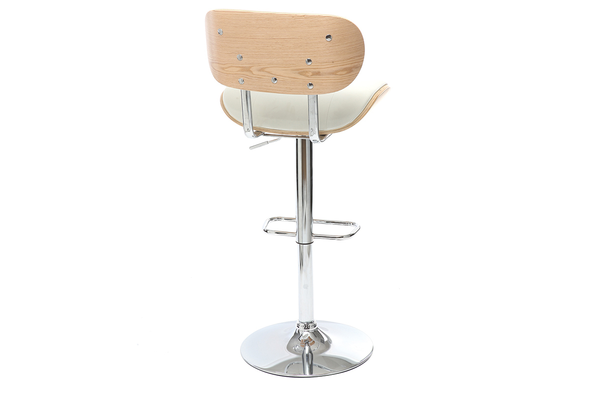 Taburete moderno/vintage polipiel blanco y madera clara MARTY