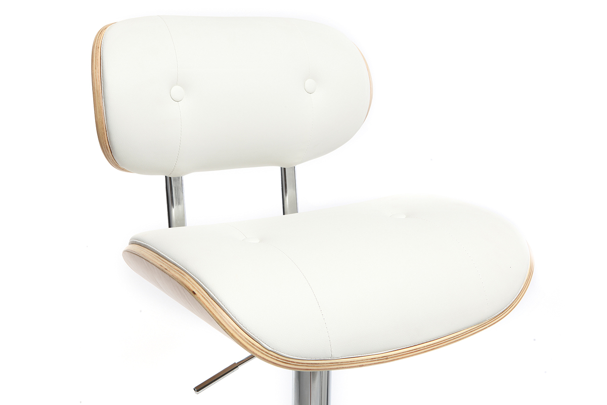 Taburete moderno/vintage polipiel blanco y madera clara MARTY